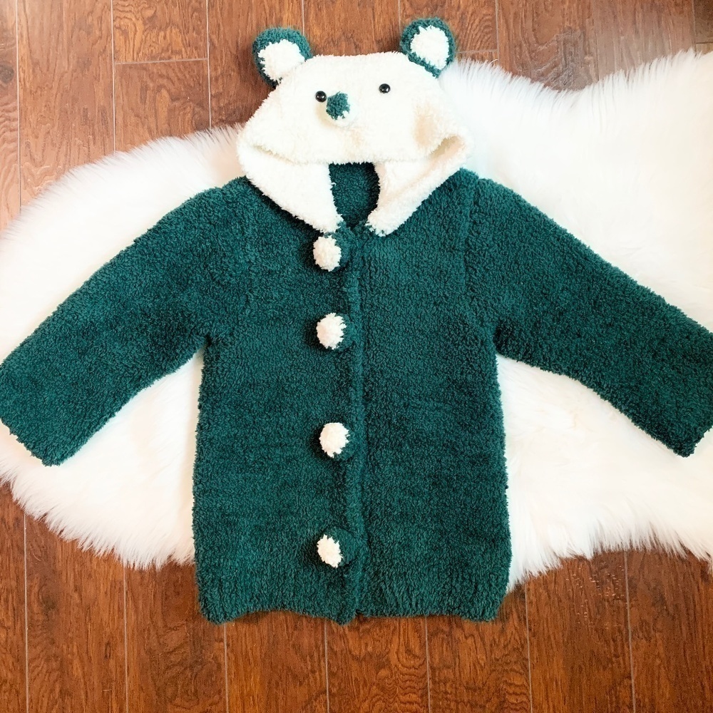 Plush Kids Green Warm Jacket w/ Bear Hood